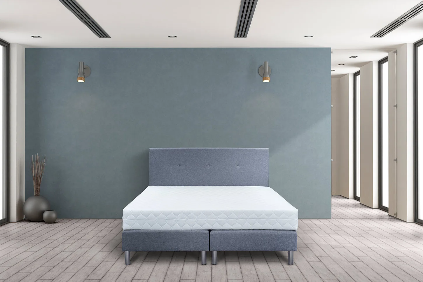Nova boxspring krevet, svetlo siva tkanina