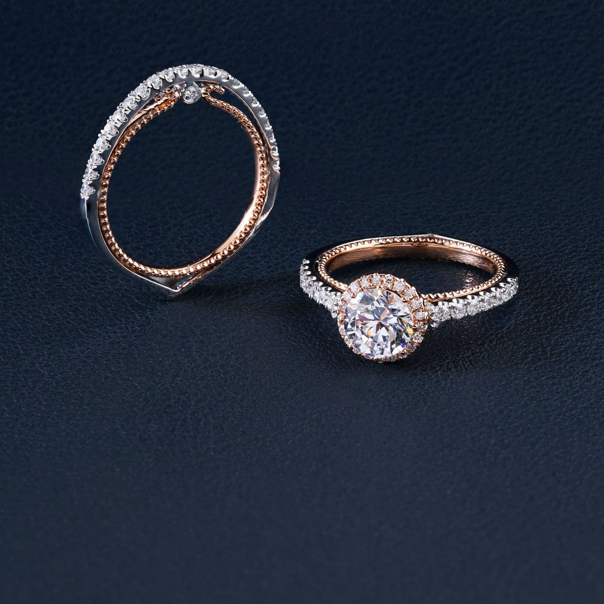 Stella rose gold ring with a halo setting